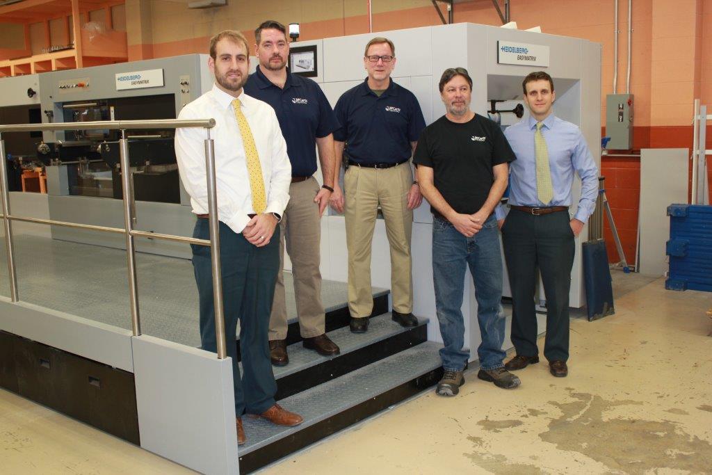 From left to right: Derek Sieber, treasurer of McCarty Printing; Jeff LaMaye, production manager of McCarty Printing; Bill Wolford, plant manager of McCarty Printing; Joe Zipp, operator of McCarty Printing; and Brandon Sieber, president of McCarty Printing